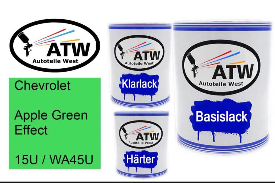 Chevrolet, Apple Green Effect, 15U / WA45U: 1L Lackdose + 1L Klarlack + 500ml Härter - Set, von ATW Autoteile West.
